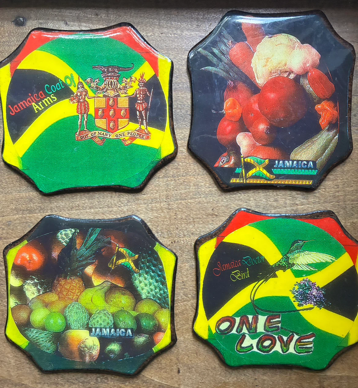 $1  Coasters art Jamaica reggae one love Rastafarian color flag