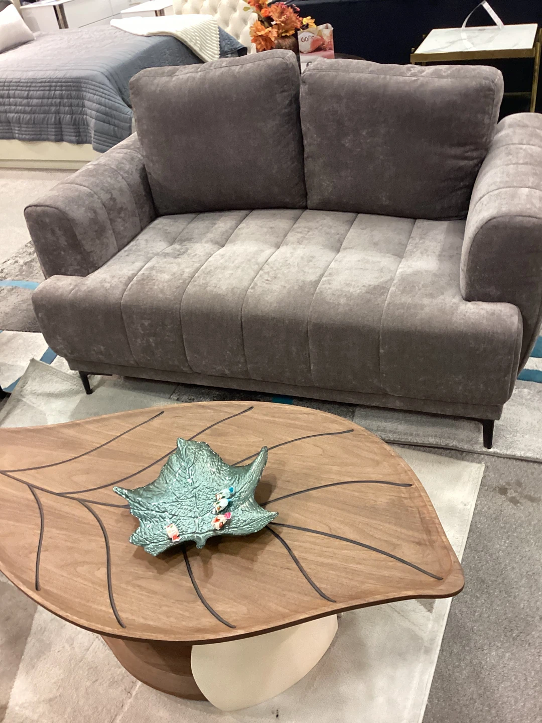 Grey Velvet Loveseat Sofa