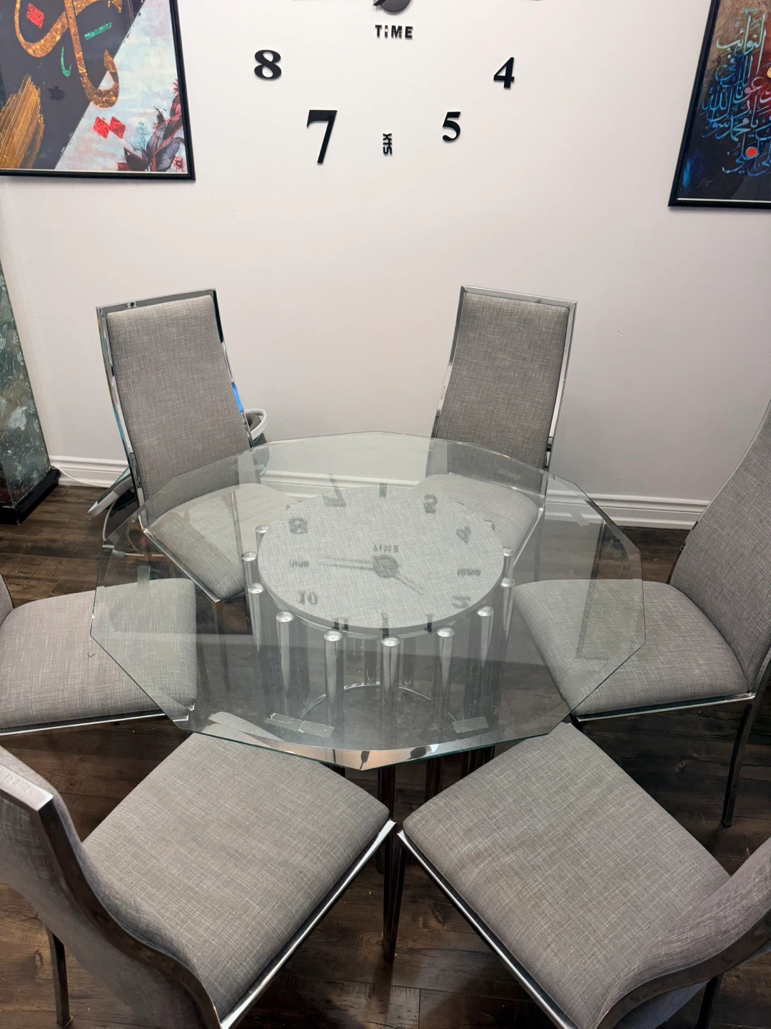 Set of 6 Grey Dining Chairs with Chrome Legs