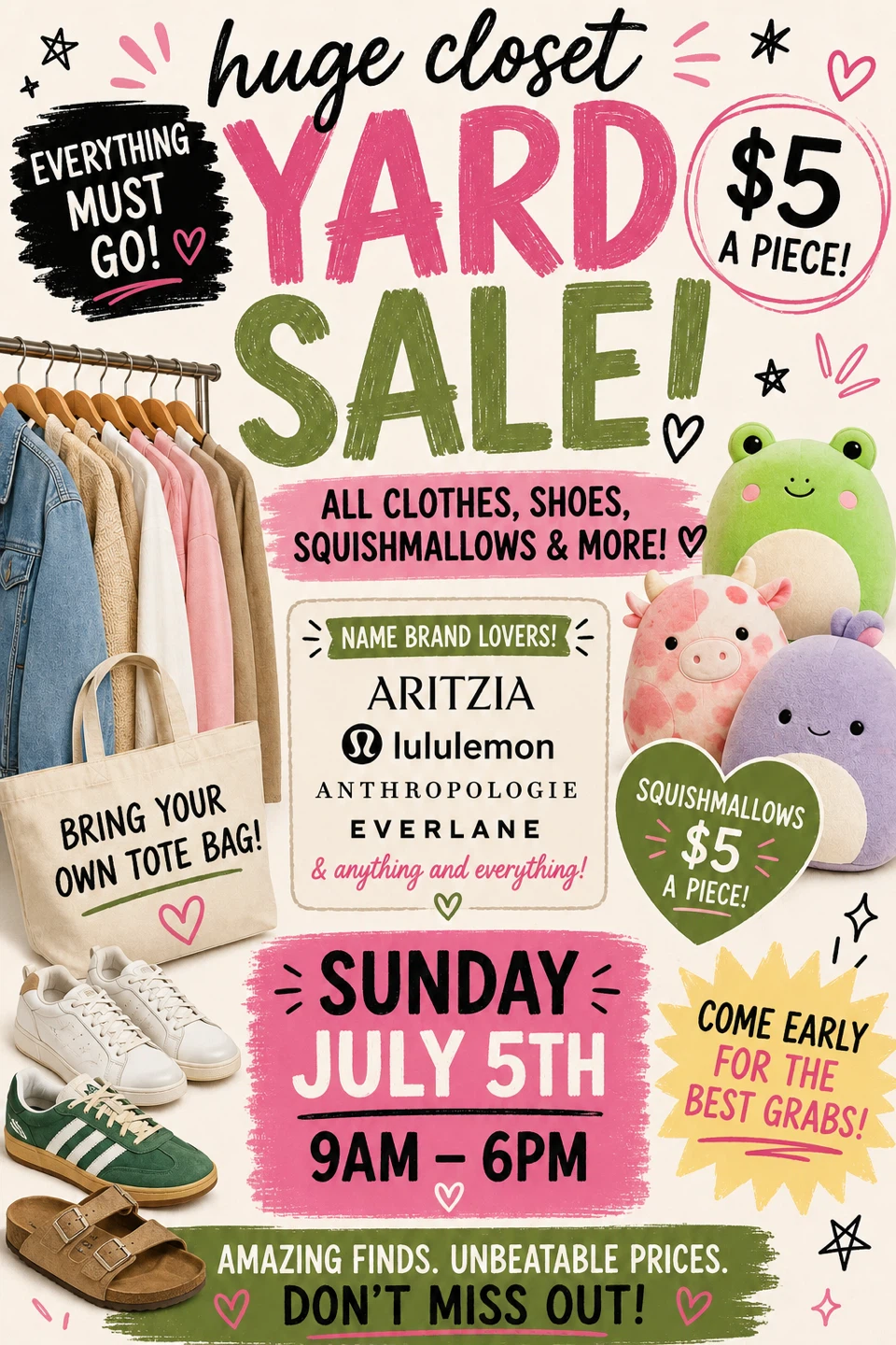 Huge Closet Yard Sale - Clothes, Shoes, Squishmallows & More!