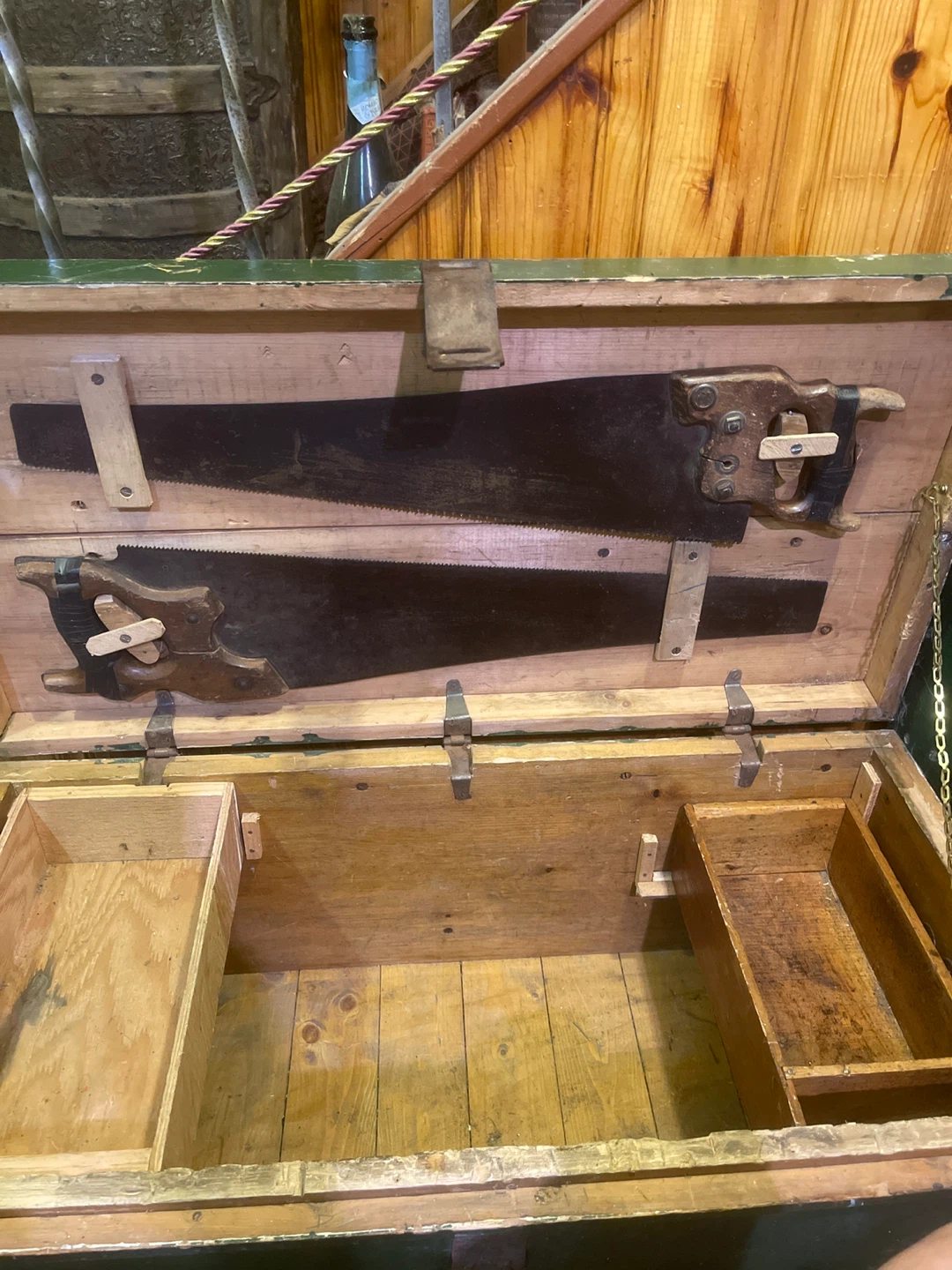 Vintage Green Wooden Tool Chest with Saws - photo 4