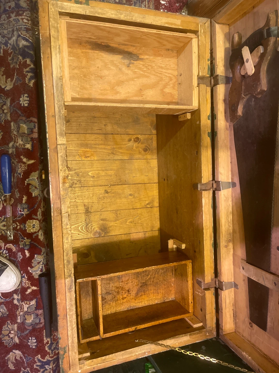 Vintage Green Wooden Tool Chest with Saws - photo 5