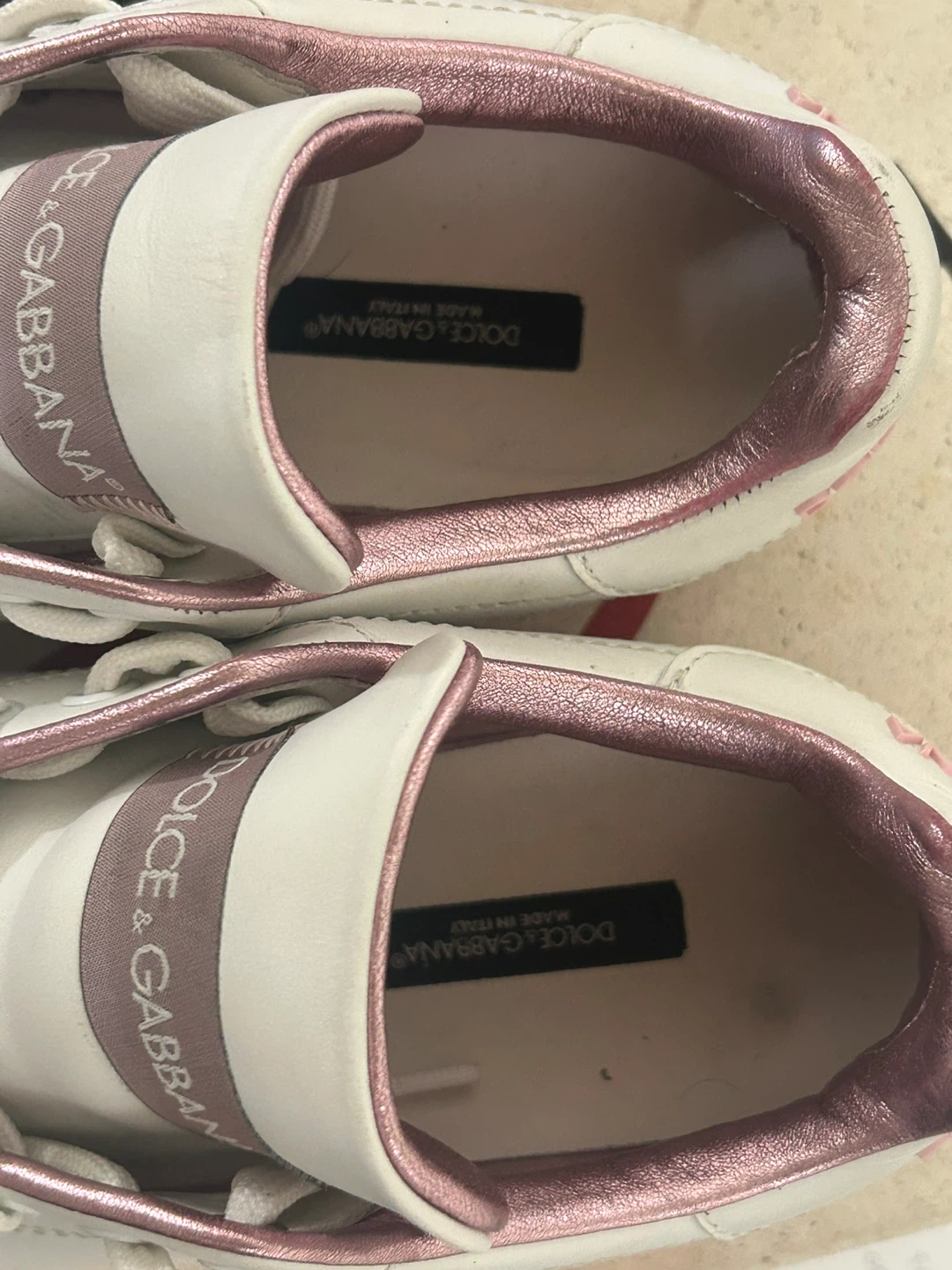 Dolce & Gabbana White Leather Sneakers with Pink Accents - photo 4