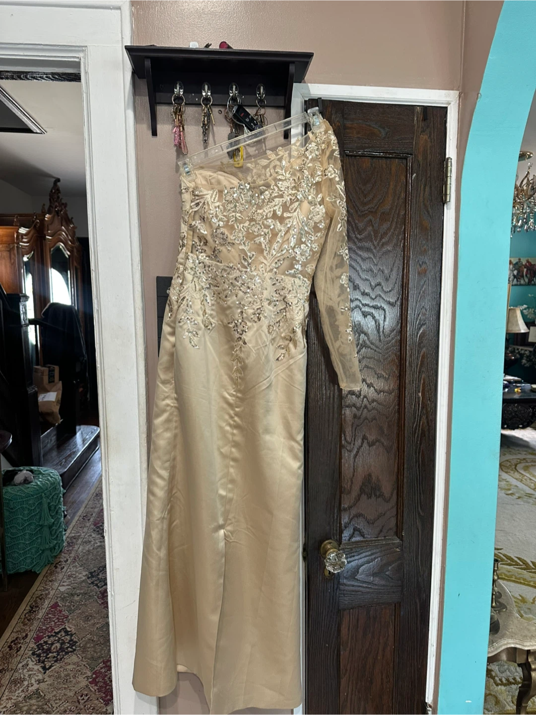 Embellished One-Shoulder Cream Maxi Dress - photo 5