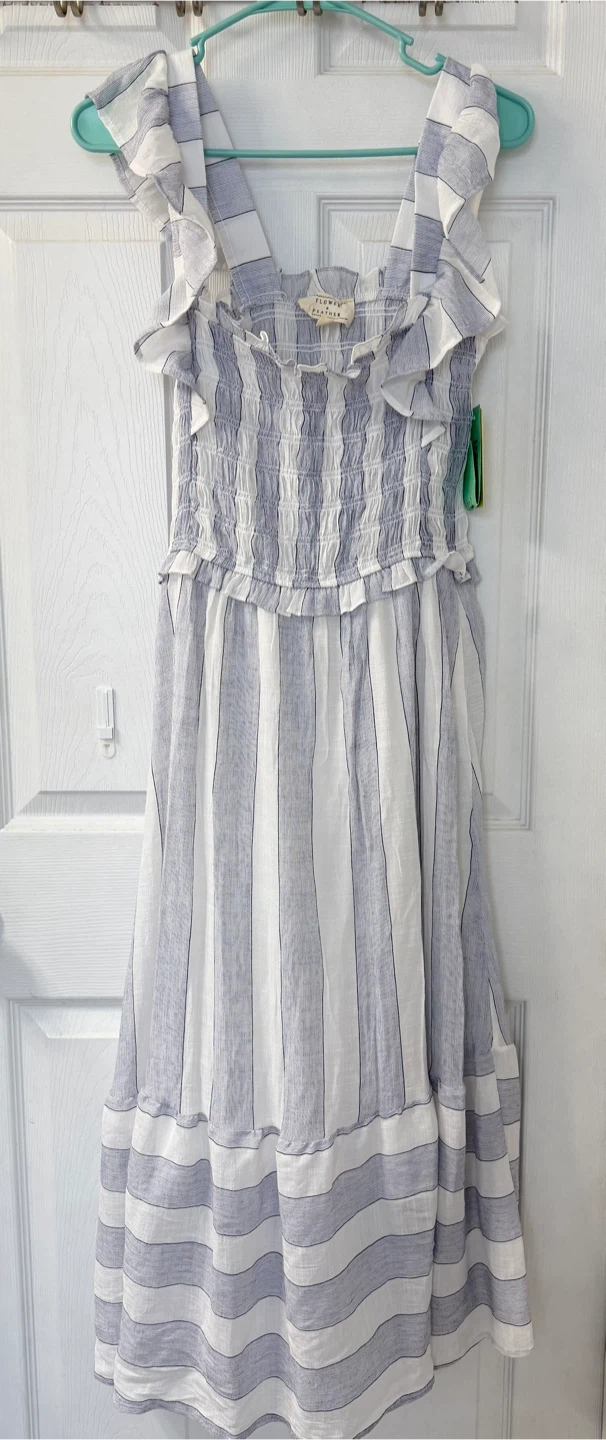 Flower & Feather Striped Maxi Dress