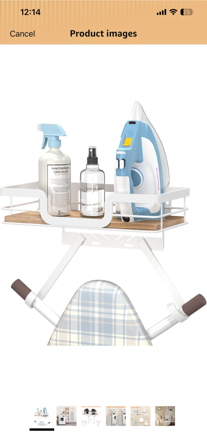 Over-the-Door Ironing Board Holder with Storage Shelf