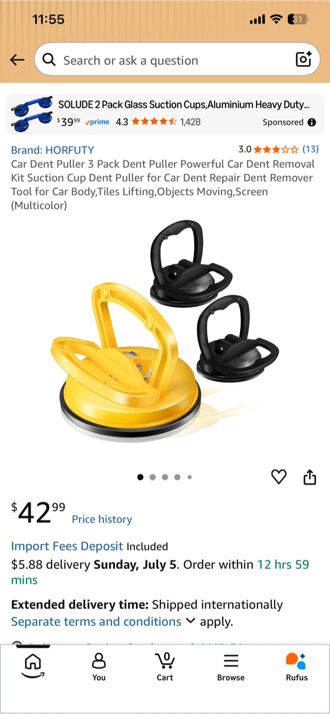 HORFUTY 3 Pack Car Dent Puller Suction Cups