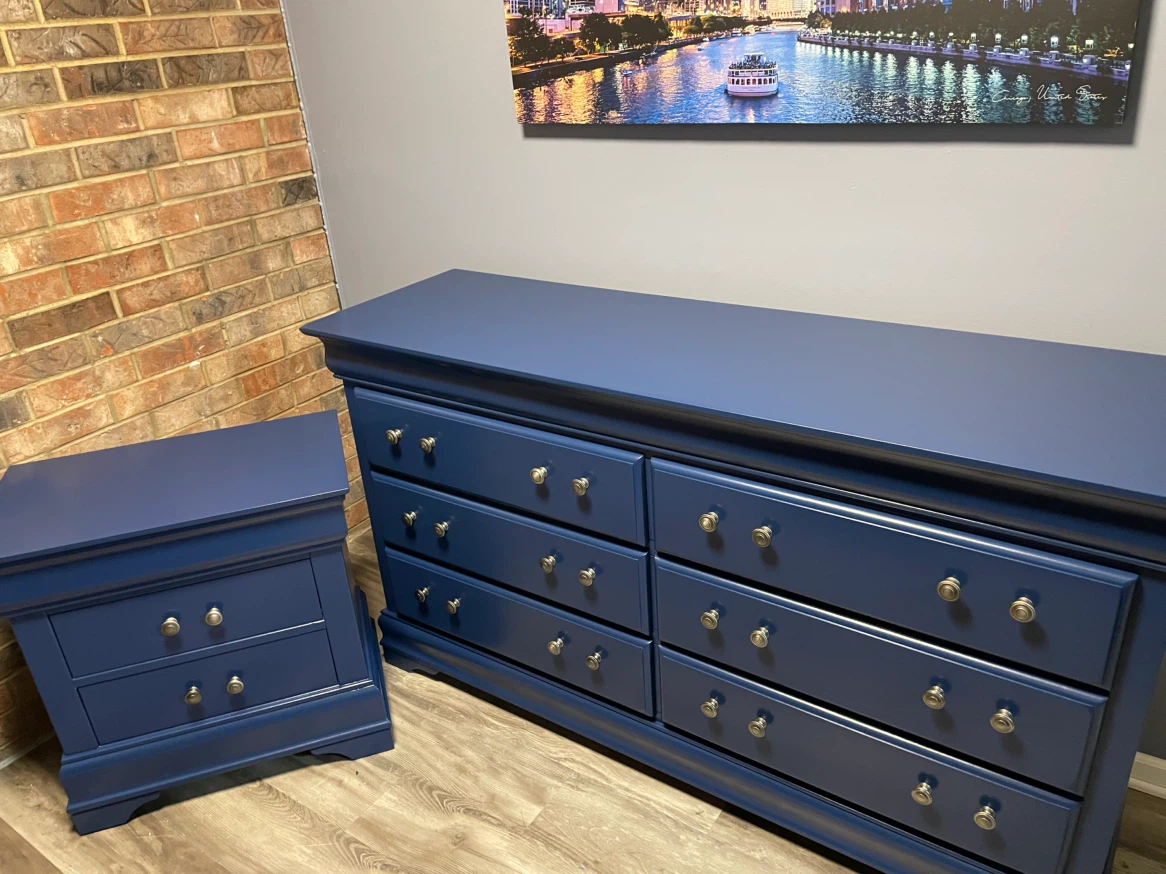 Navy Blue 6-Drawer Dresser with Nightstand