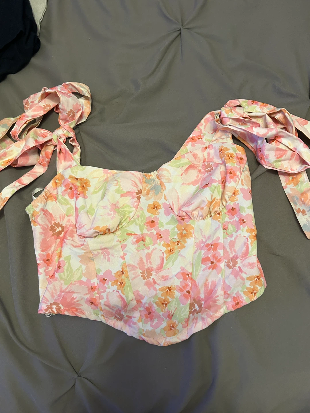 Floral Print Corset Top with Tie Straps