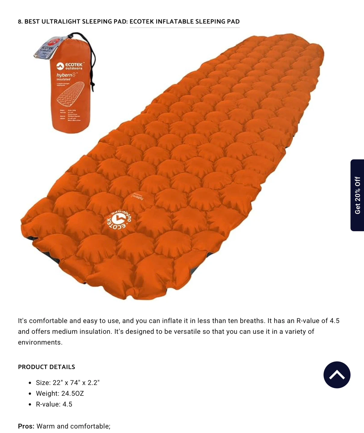 ECOTEK Outdoors Insulated Hybern8 Sleeping Pad