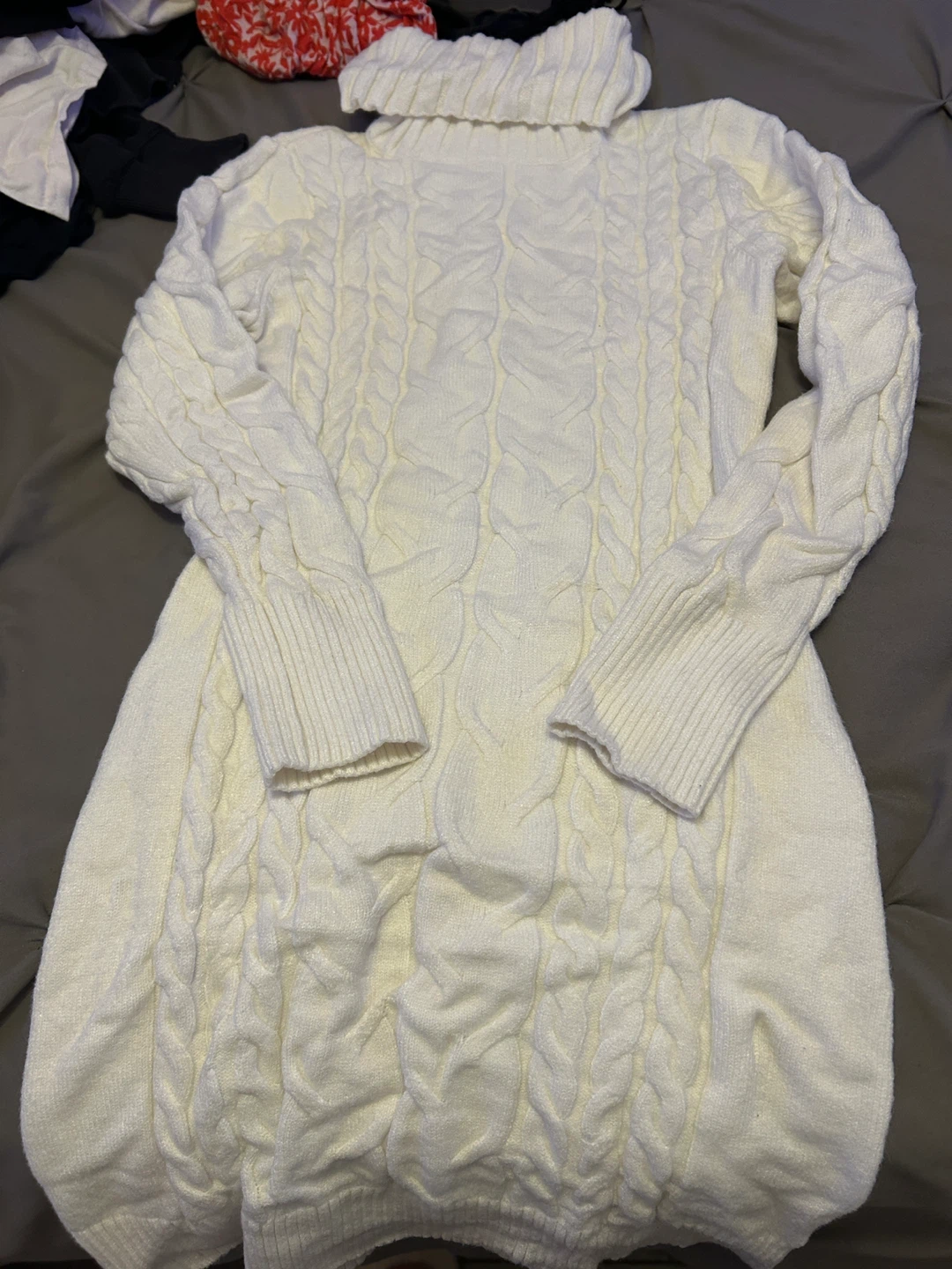Cream Cable Knit Turtleneck Sweater Dress
