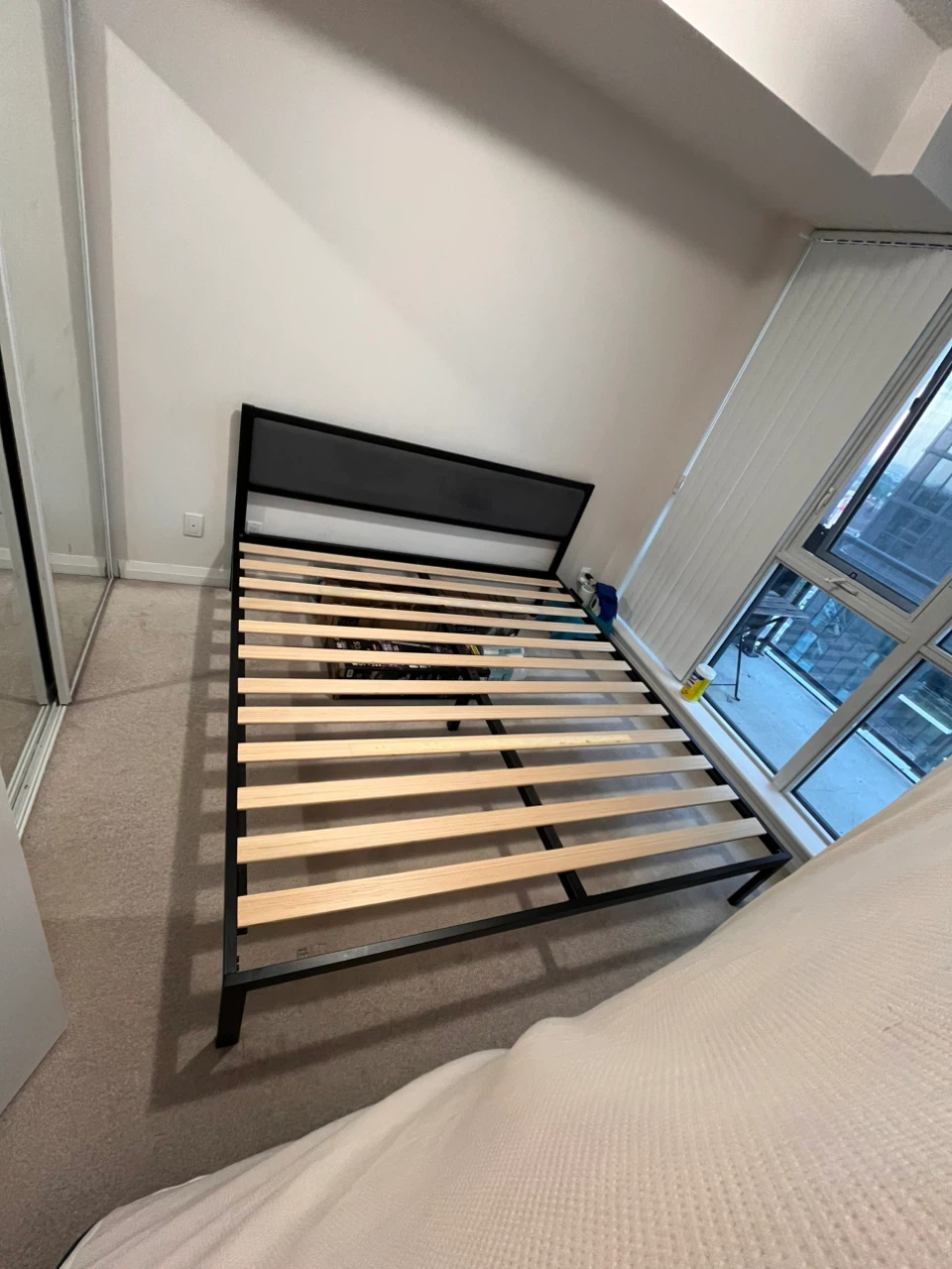 Zinus Black Metal Bed Frame with Grey Headboard - king size