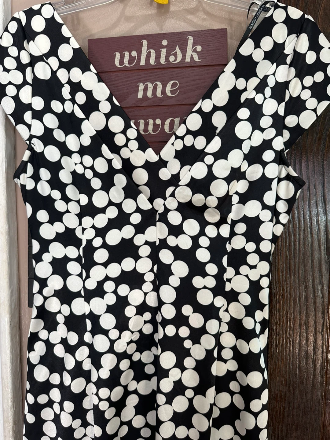 Maggy London Black & White Polka Dot Midi Dress with V-Neck - photo 5