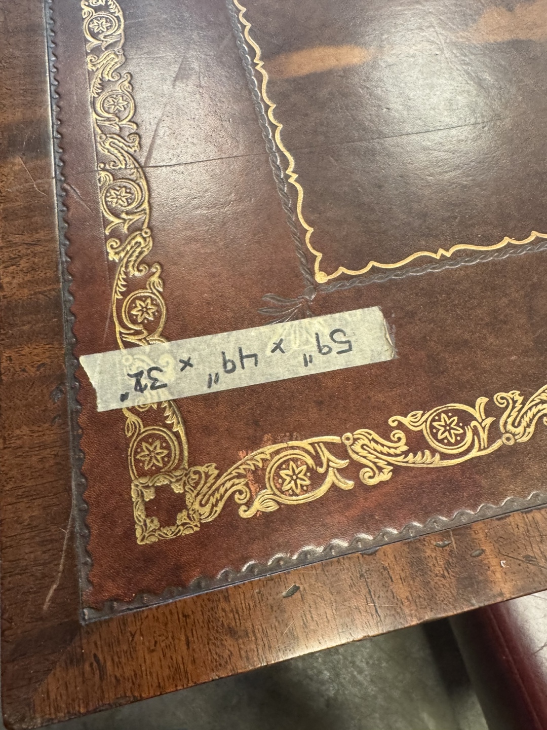 Antique Leather Top  dining table  with Gold Trim - photo 3
