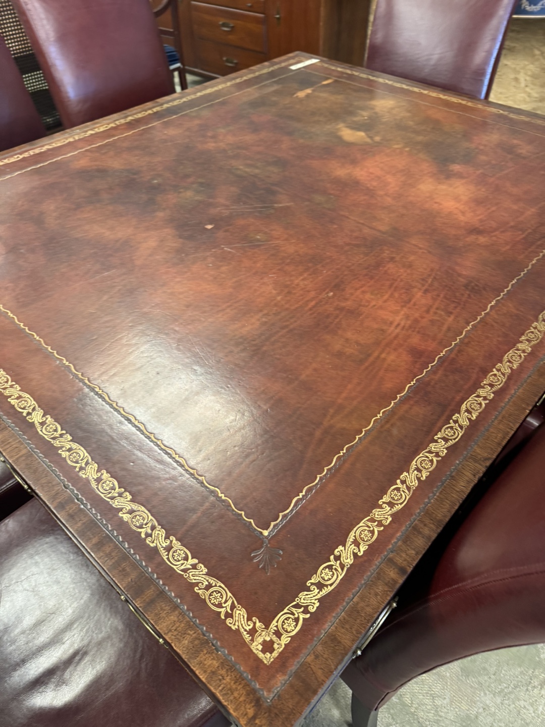 Antique Leather Top  dining table  with Gold Trim