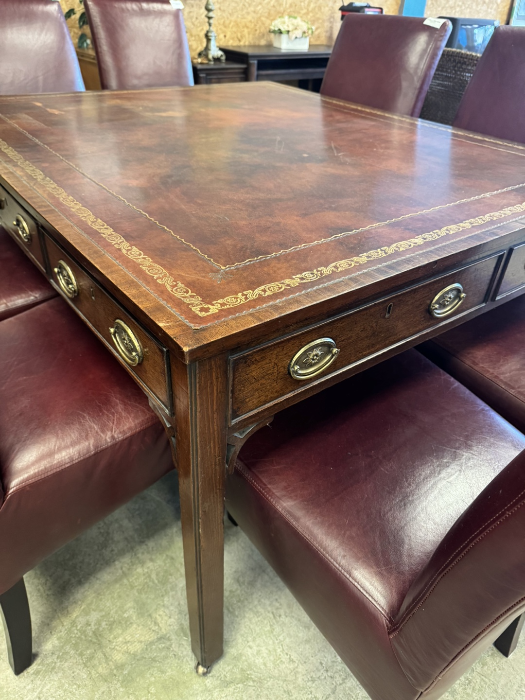 Antique Leather Top  dining table  with Gold Trim - photo 2
