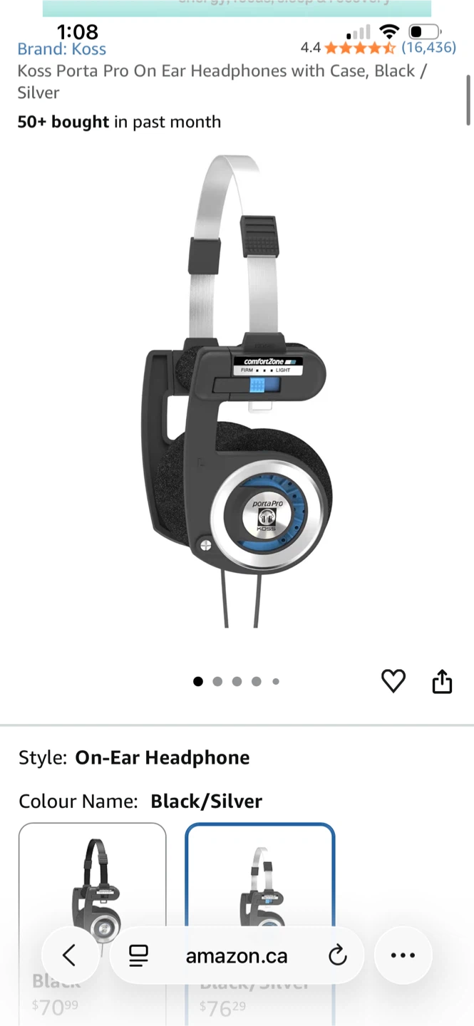 Koss Porta Pro On-Ear Headphones with Case, Black/Silver