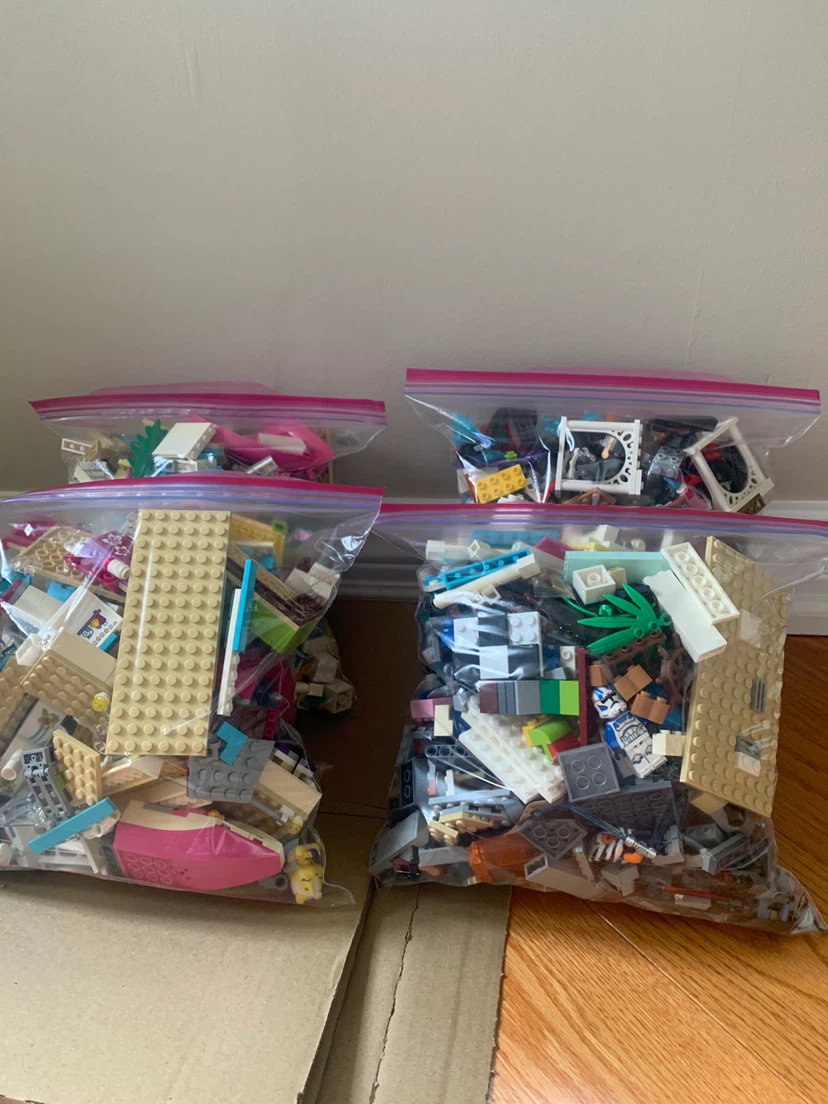 Bag of assorted LEGO bricks and pieces