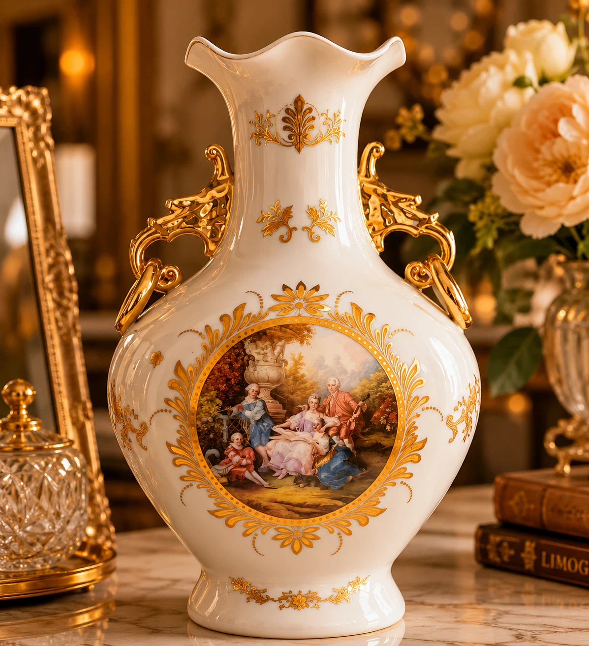 Decorative Ceramic Vase with Gold Accents