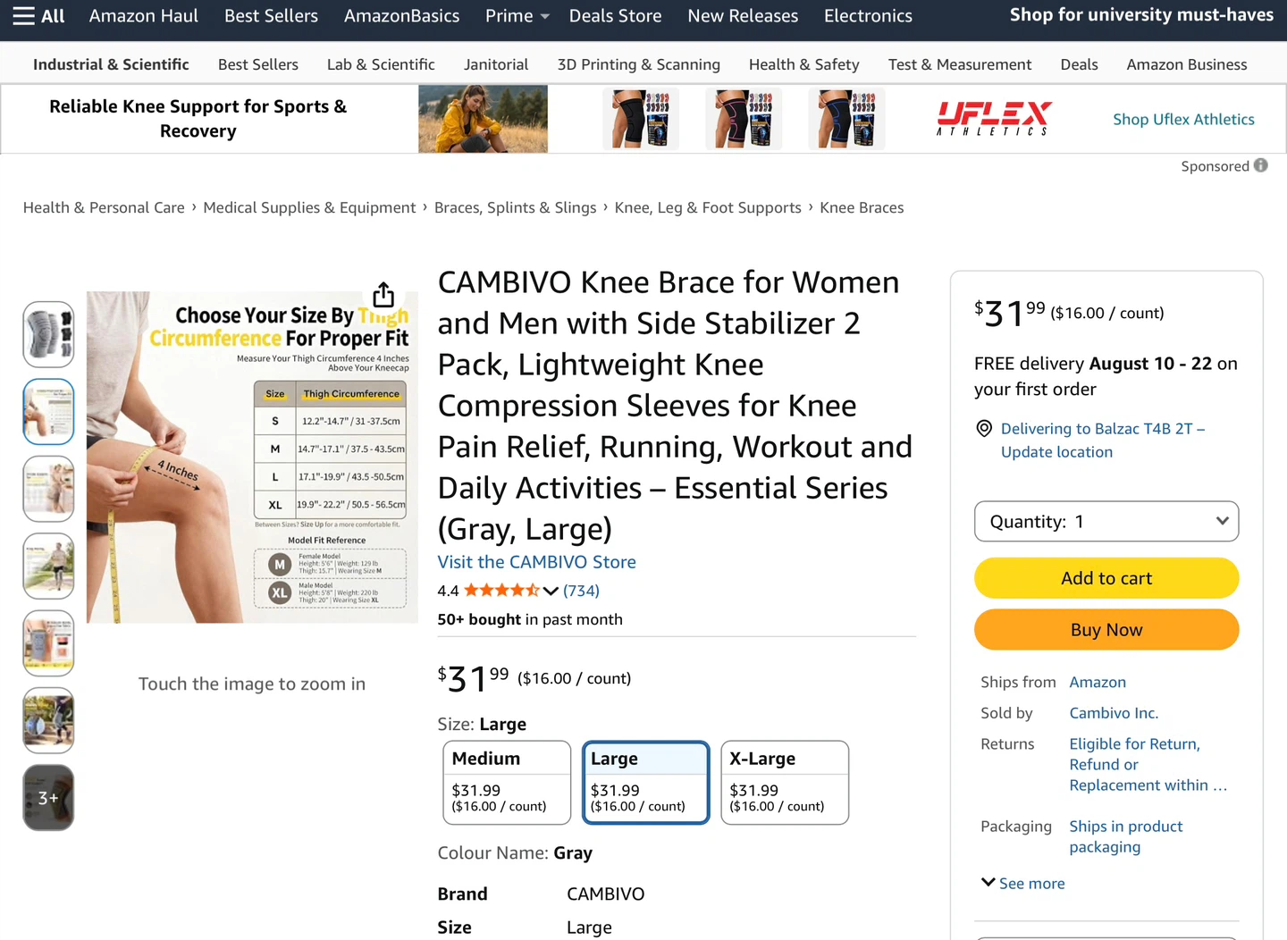 CAMBIVO Knee Braces (Large) - 2 Pack - photo 3