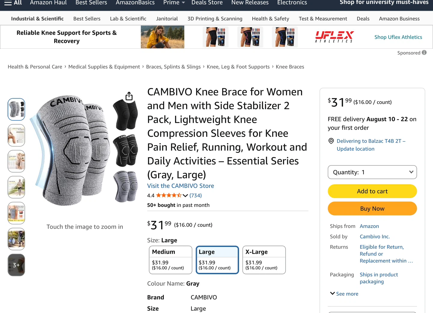 CAMBIVO Knee Braces (Large) - 2 Pack - photo 2