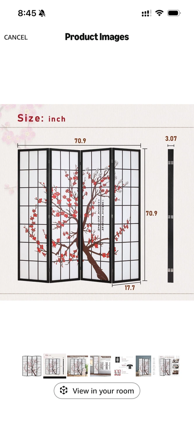 4-Panel Folding Room Divider Screen - Cherry Blossom Design - photo 2