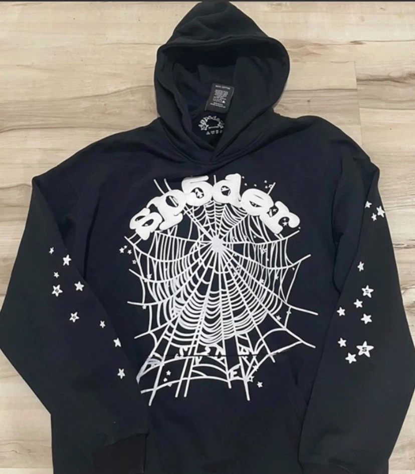 Sp5der Hoodie Black Web & Stars