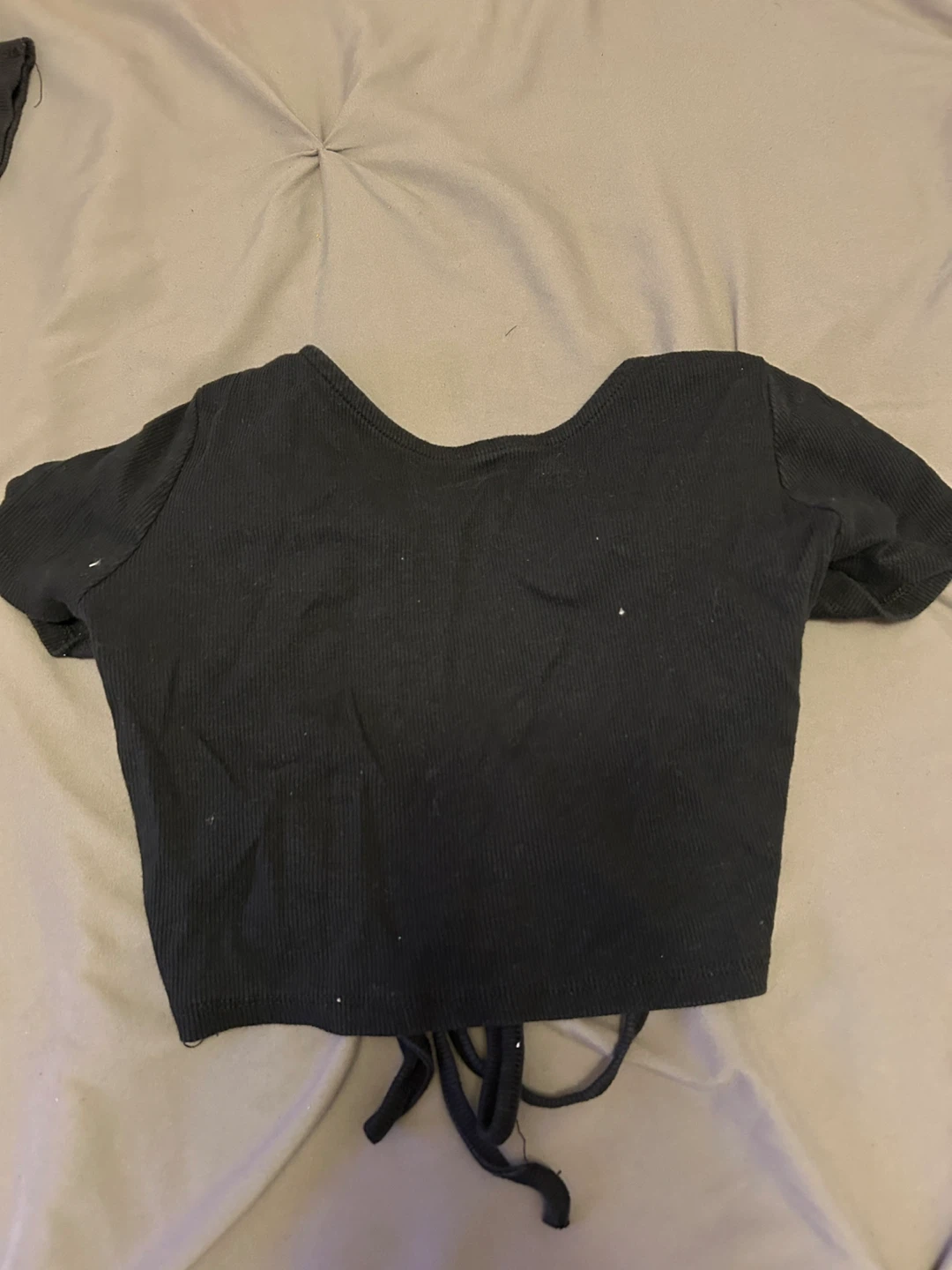 Black Ribbed Tie-Back Crop Top