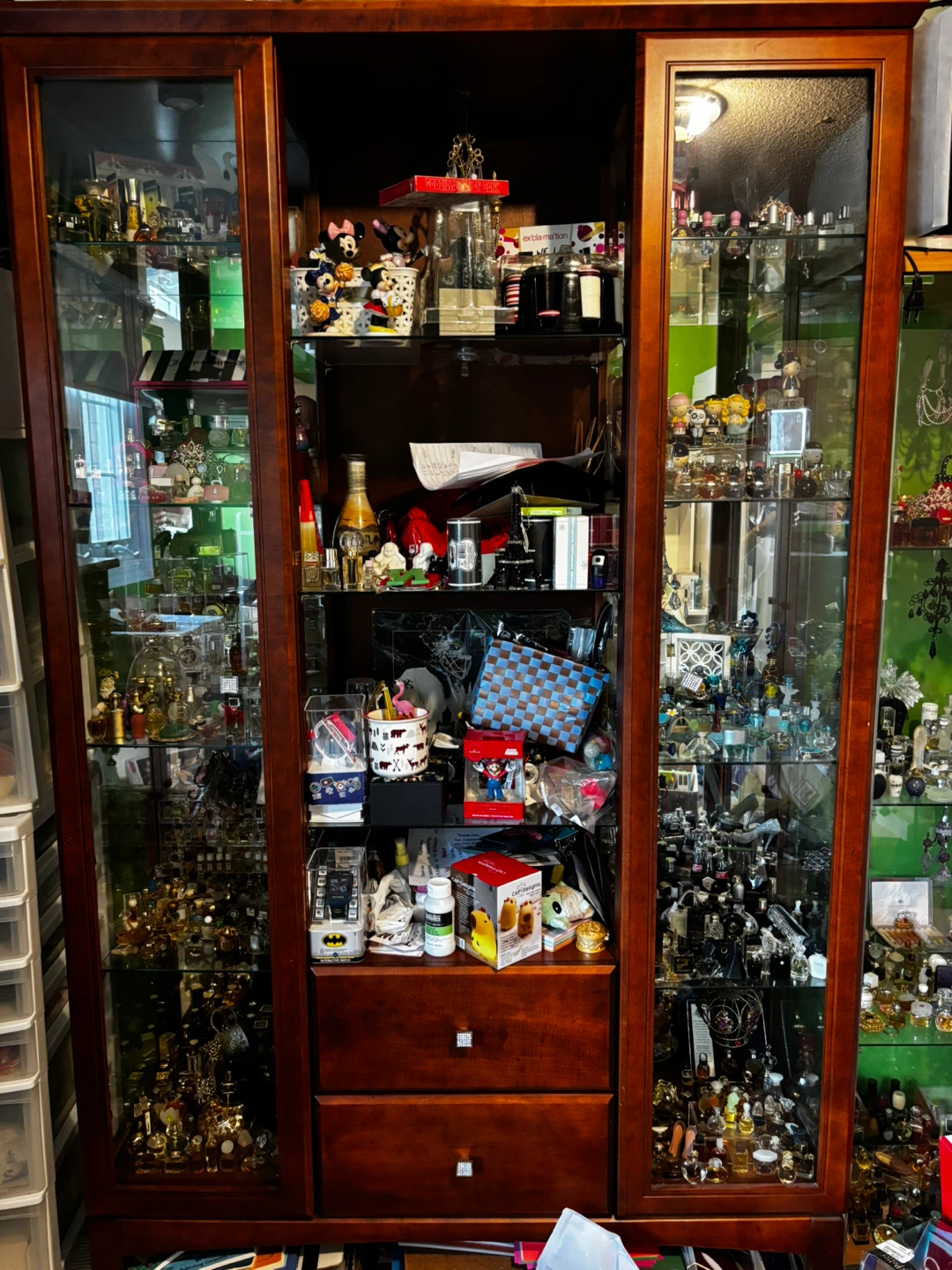 Glass Display Cabinet with Drawers