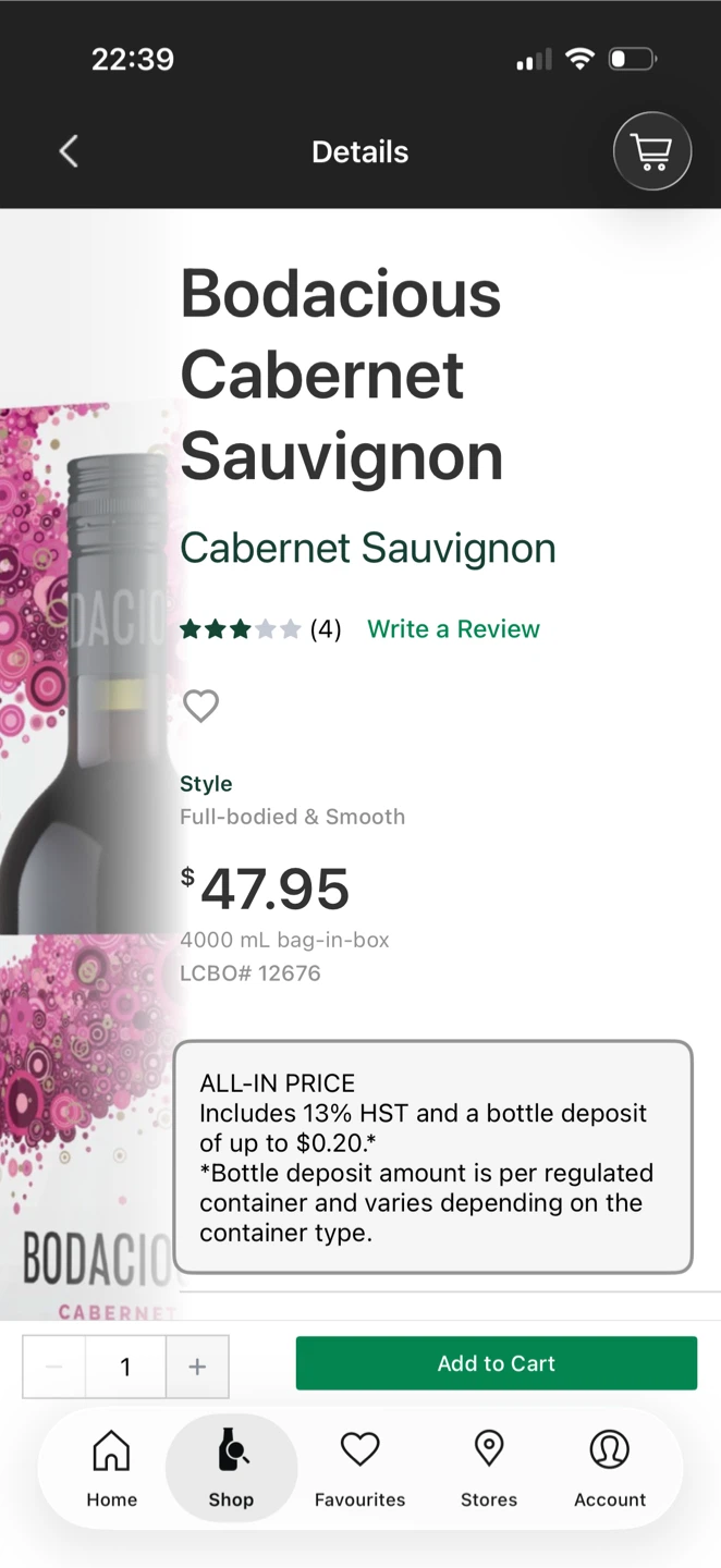 Bodacious Cabernet Sauvignon 4000 mL Bag-in-Box