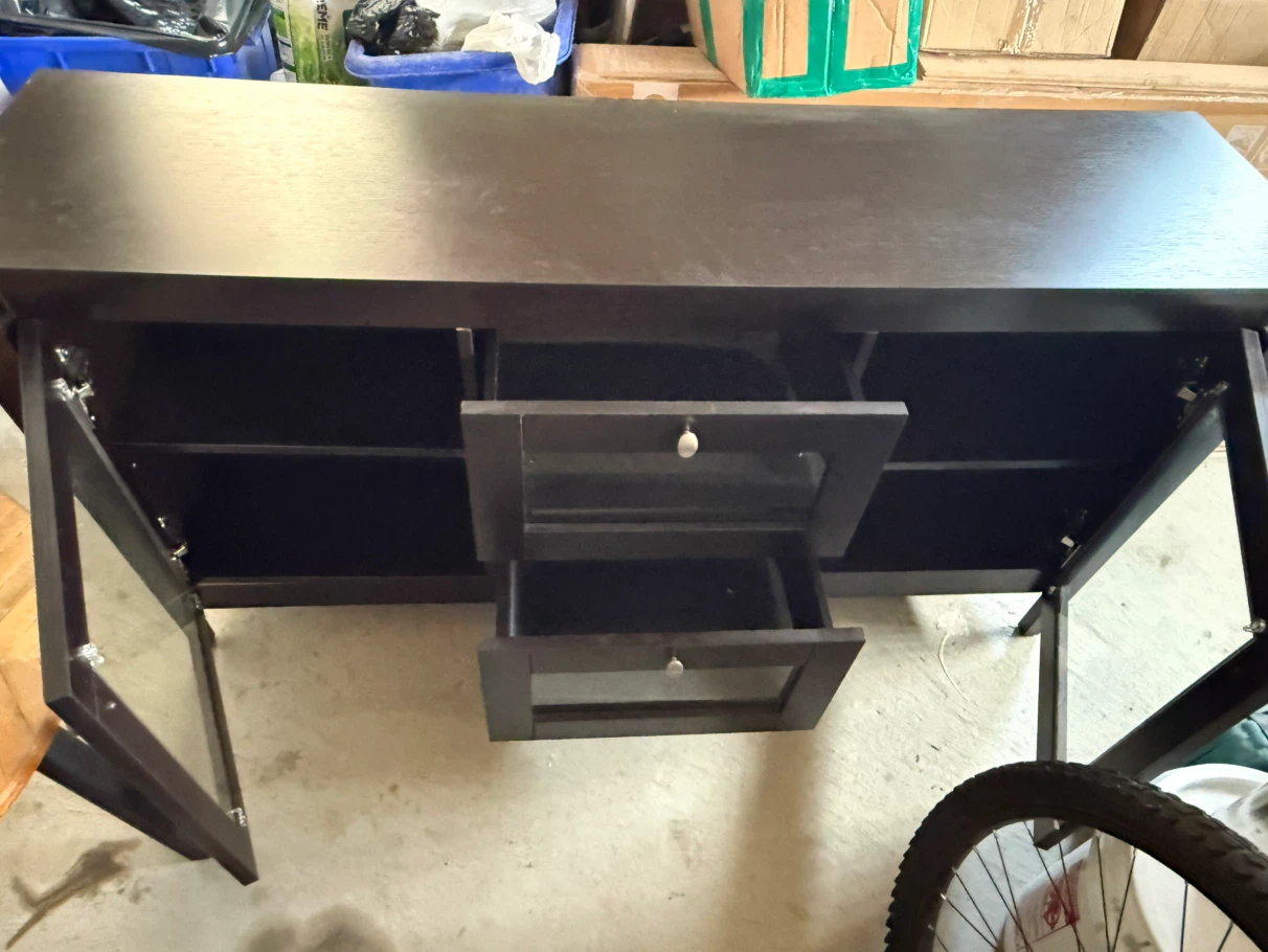 Dark Wood Media Console with Glass Doors