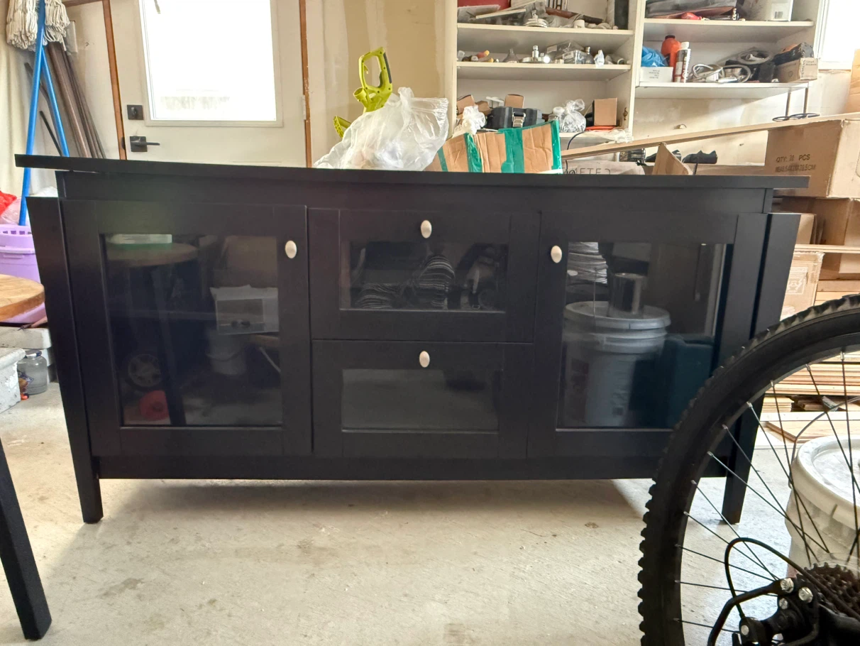 Dark Wood Media Console with Glass Doors - photo 2