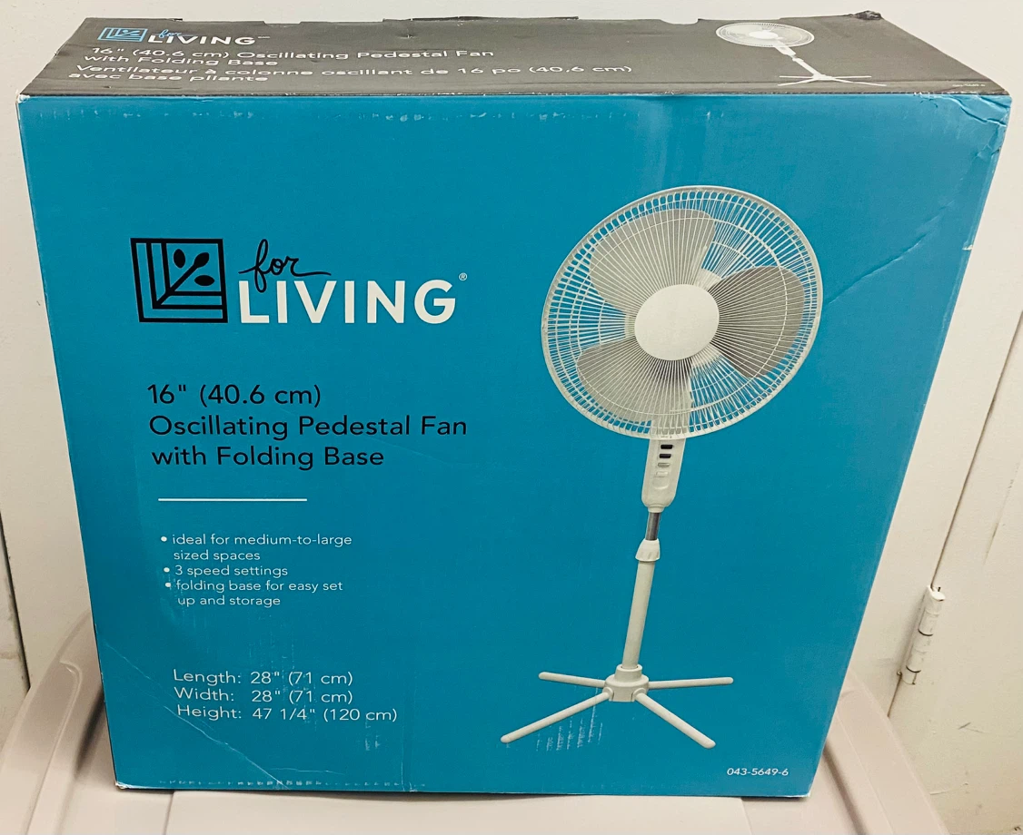 NEW White For Living 16” Oscillating Pedestal Fan 3 Speeds