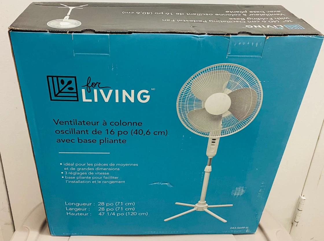 NEW White For Living 16” Oscillating Pedestal Fan 3 Speeds - photo 2
