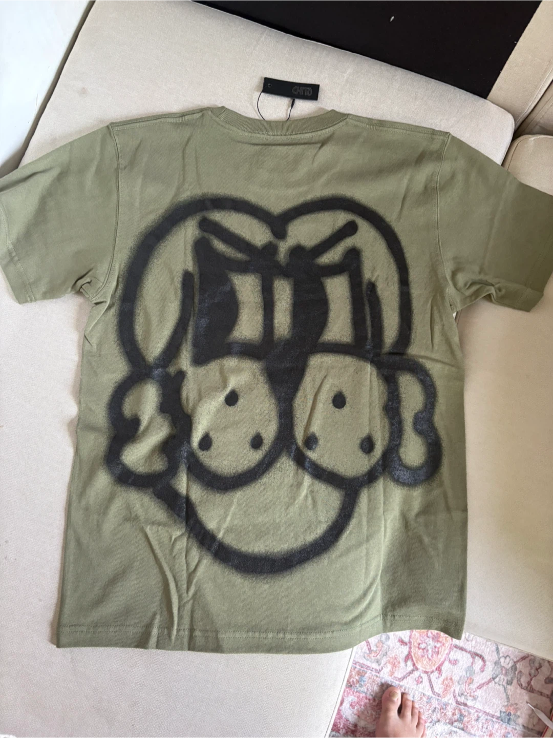 CHITO Olive Green Ghost Dog Graphic airbrushed T-Shirt