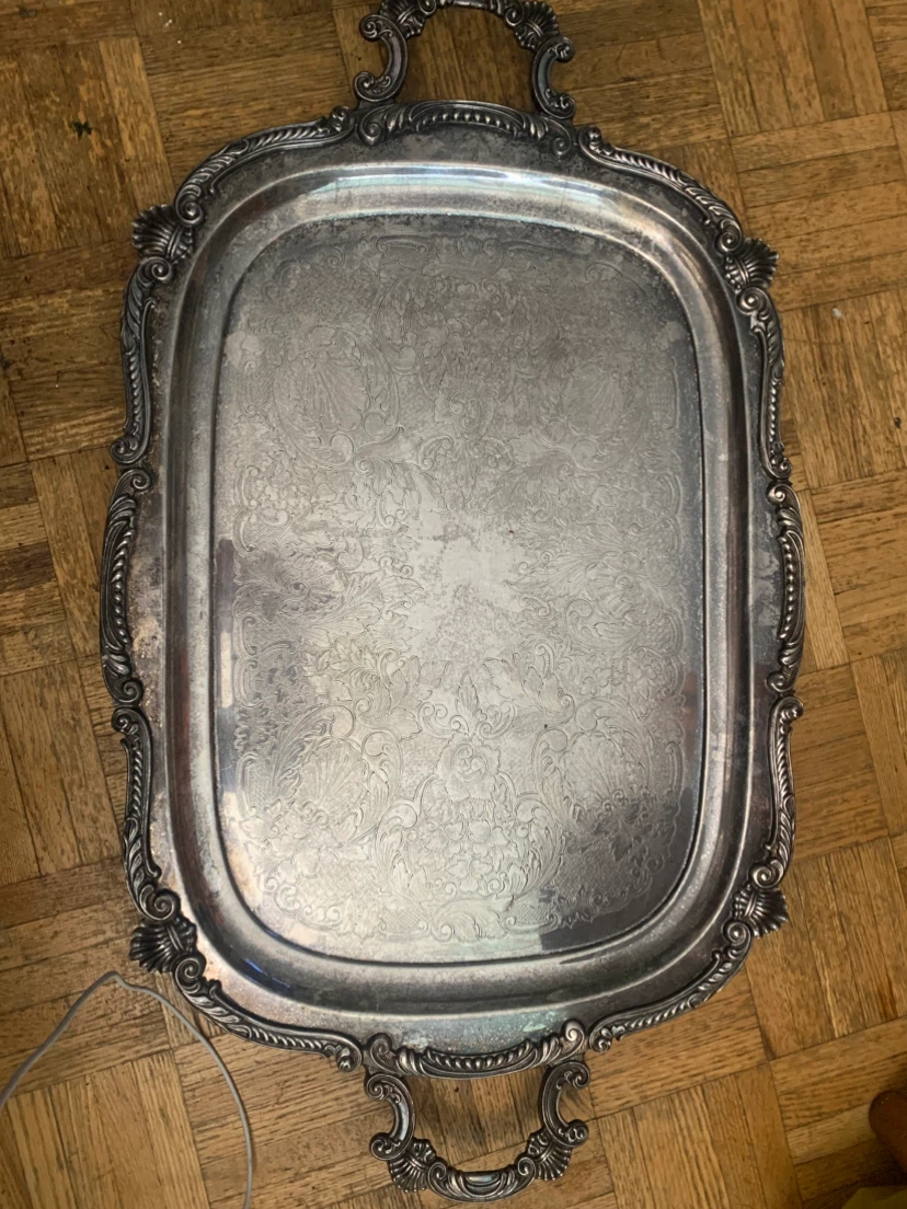 Ornate Silver Plated Serving Tray with Handles about 7 kg