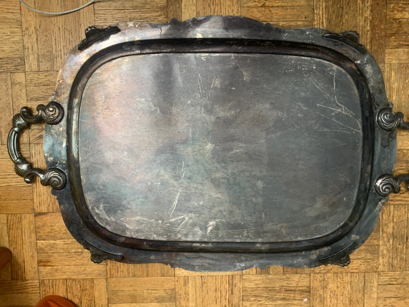 Ornate Silver Plated Serving Tray with Handles about 7 kg - photo 2