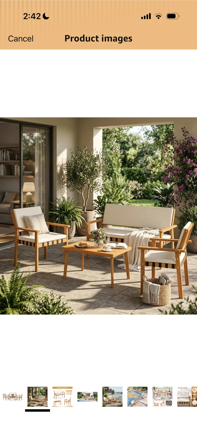 Wooden Patio Set with Loveseat and Armchairs
