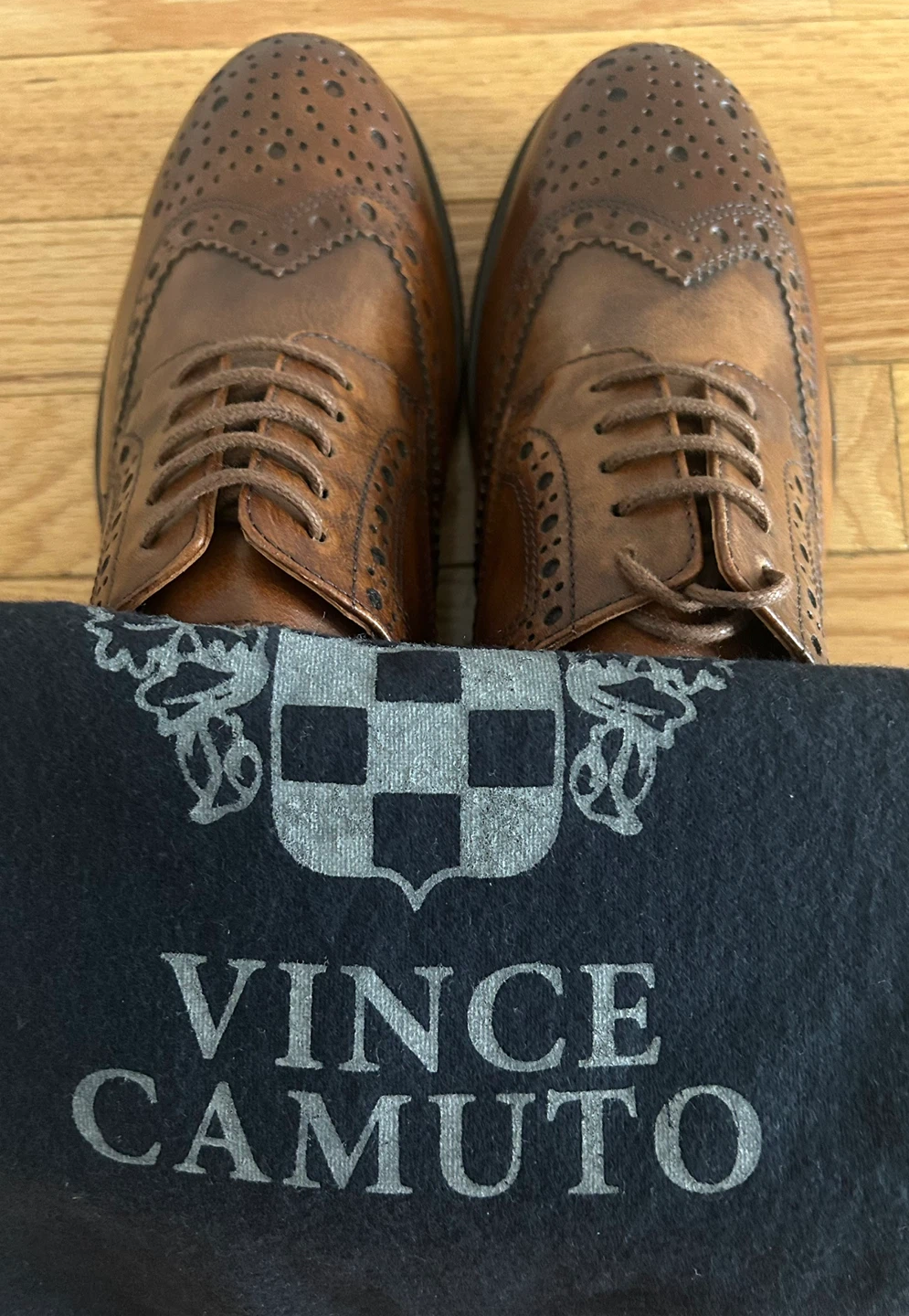 Vince Camuto Men's Brown Leather Wingtip Dress Shoes - photo 4