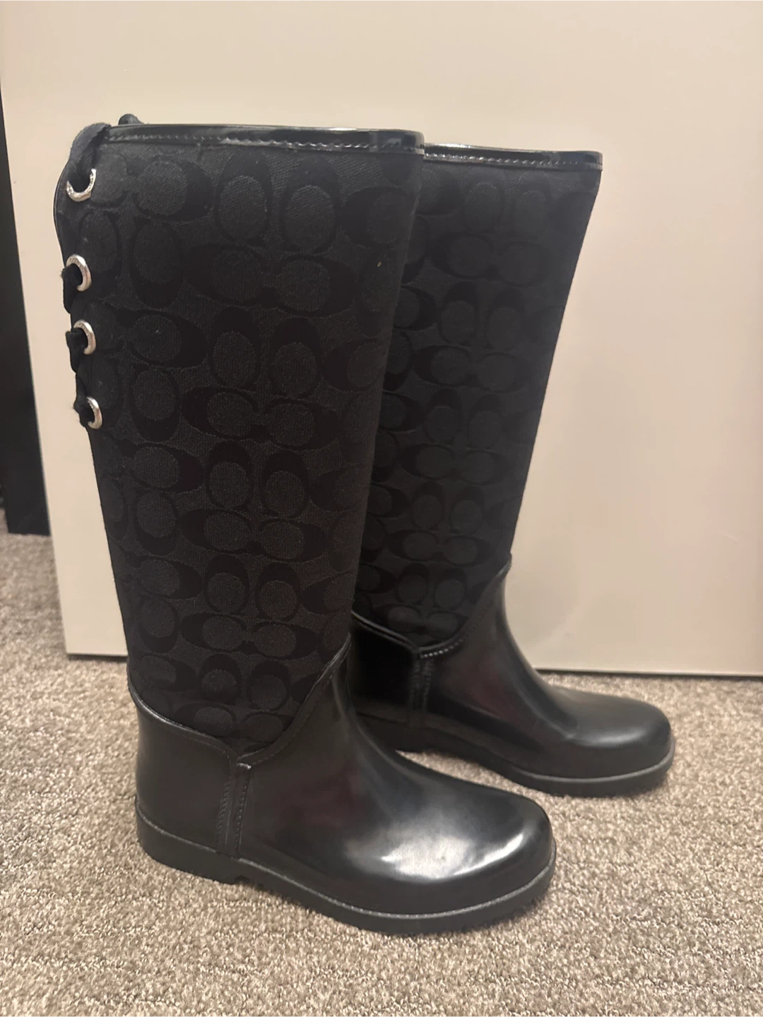 Coach Black Monogram Size 7 Rain Boots
