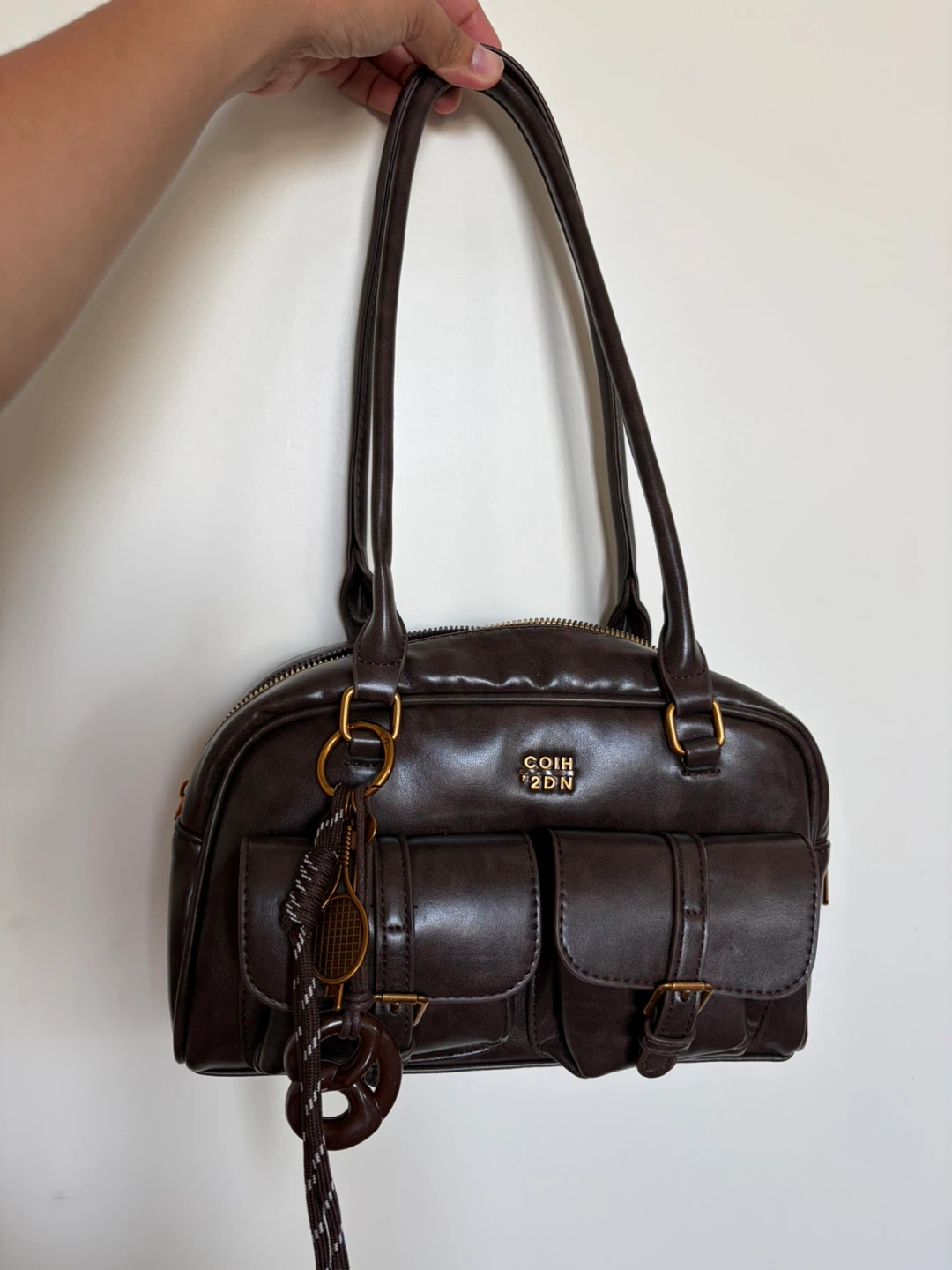 Brown Faux Leather Shoulder Bag