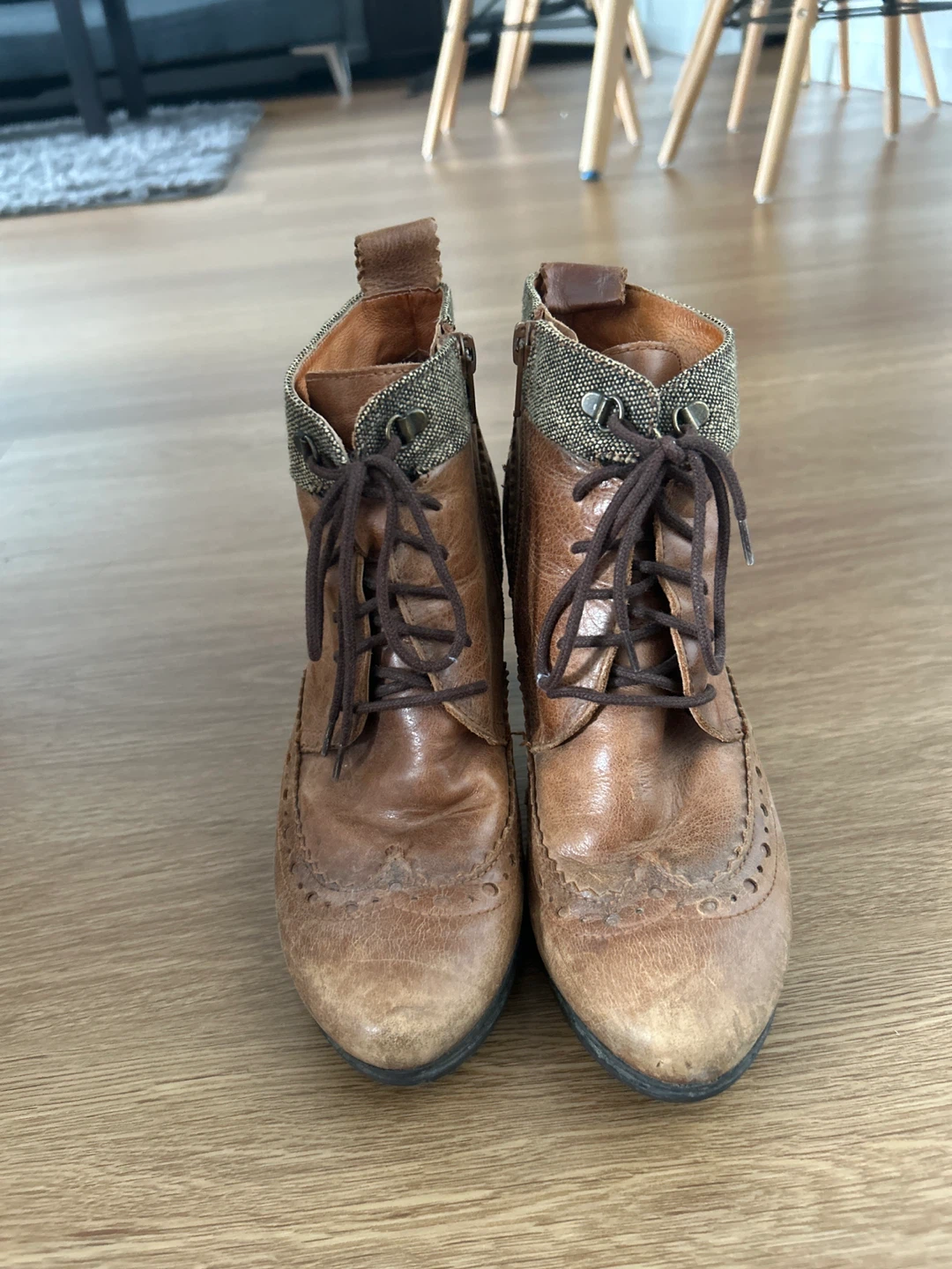 Brown Leather Ankle Boots with Laces and Zipper - photo 2