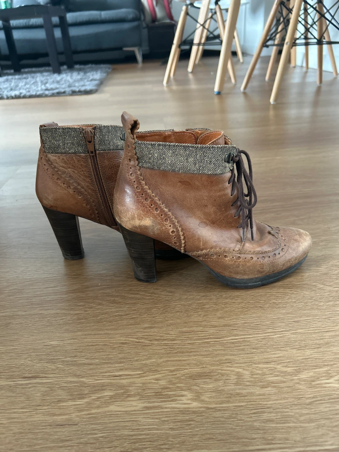 Brown Leather Ankle Boots with Laces and Zipper - photo 5