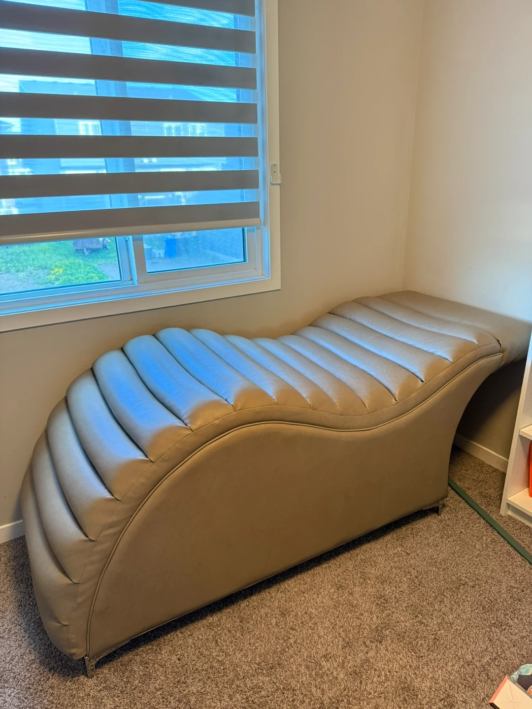 Plush and oak Tan Chaise Lounge