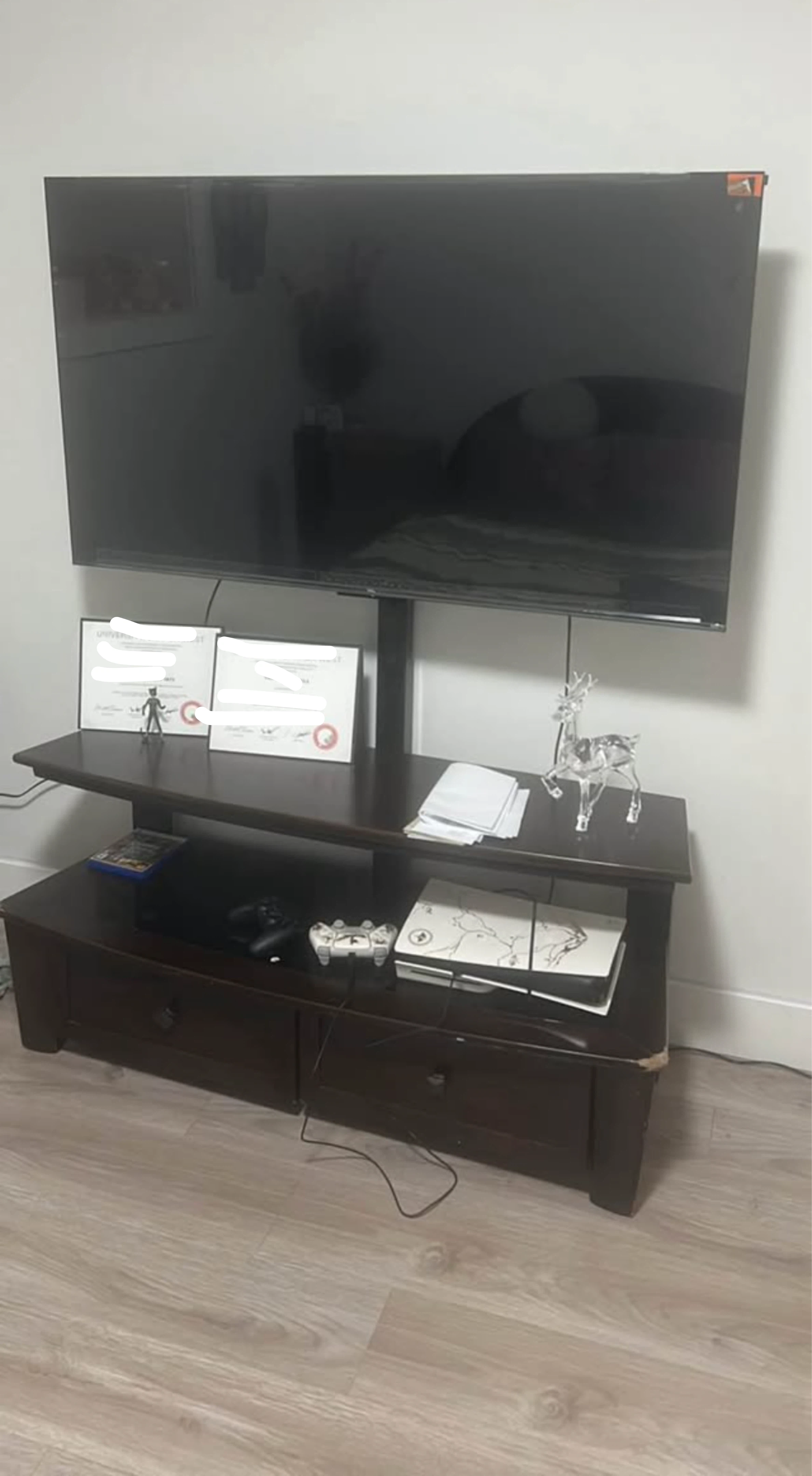 Dark Wood TV Stand with Shelves