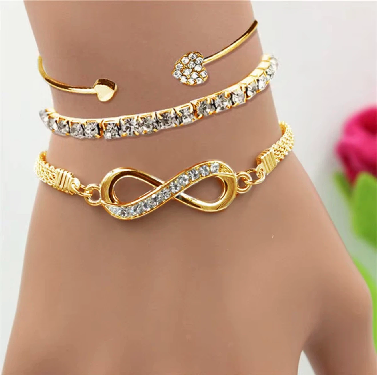 Gold Infinity Bracelet Set with Rhinestones - photo 2