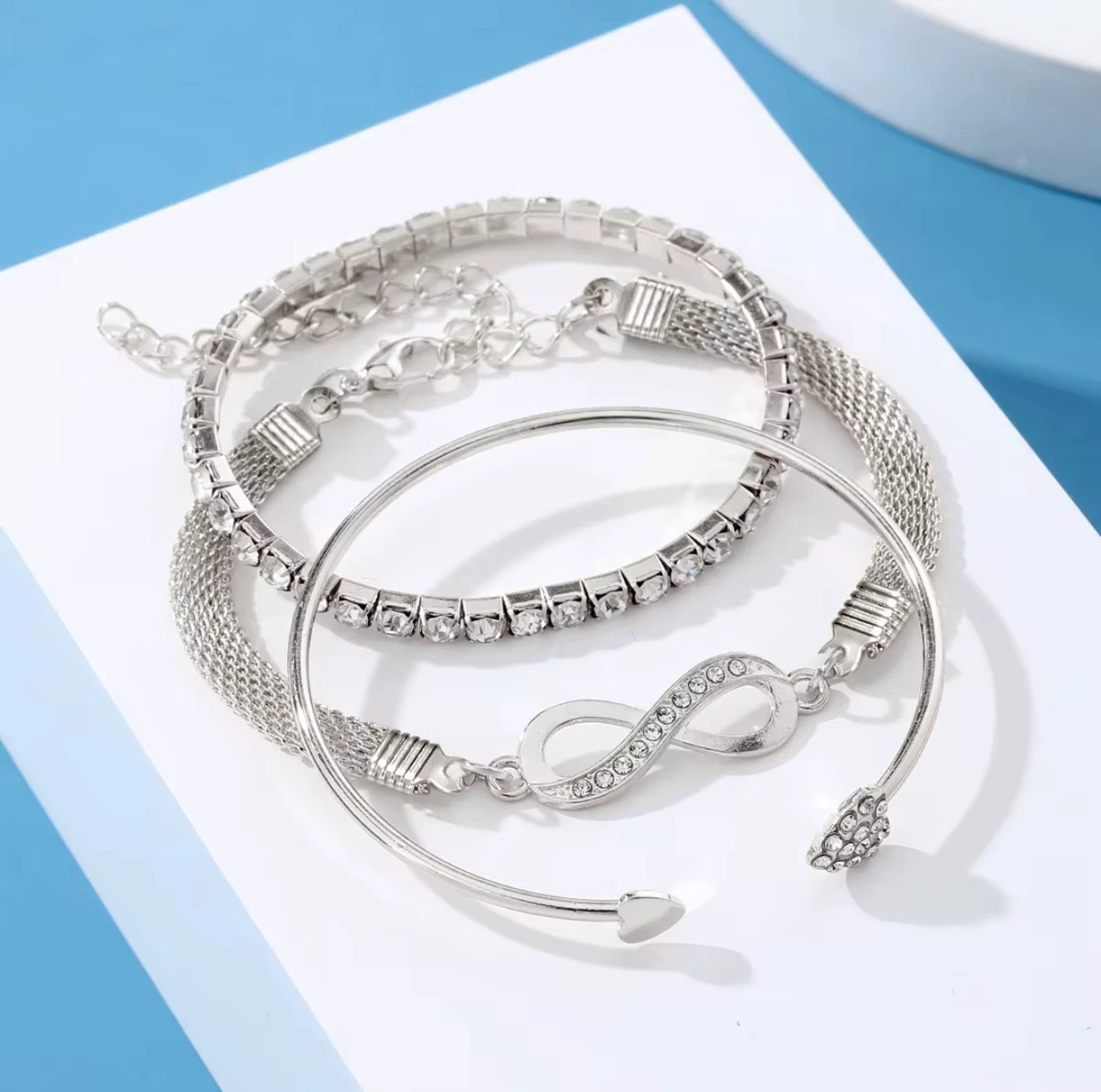 Gold Infinity Bracelet Set with Rhinestones - photo 3