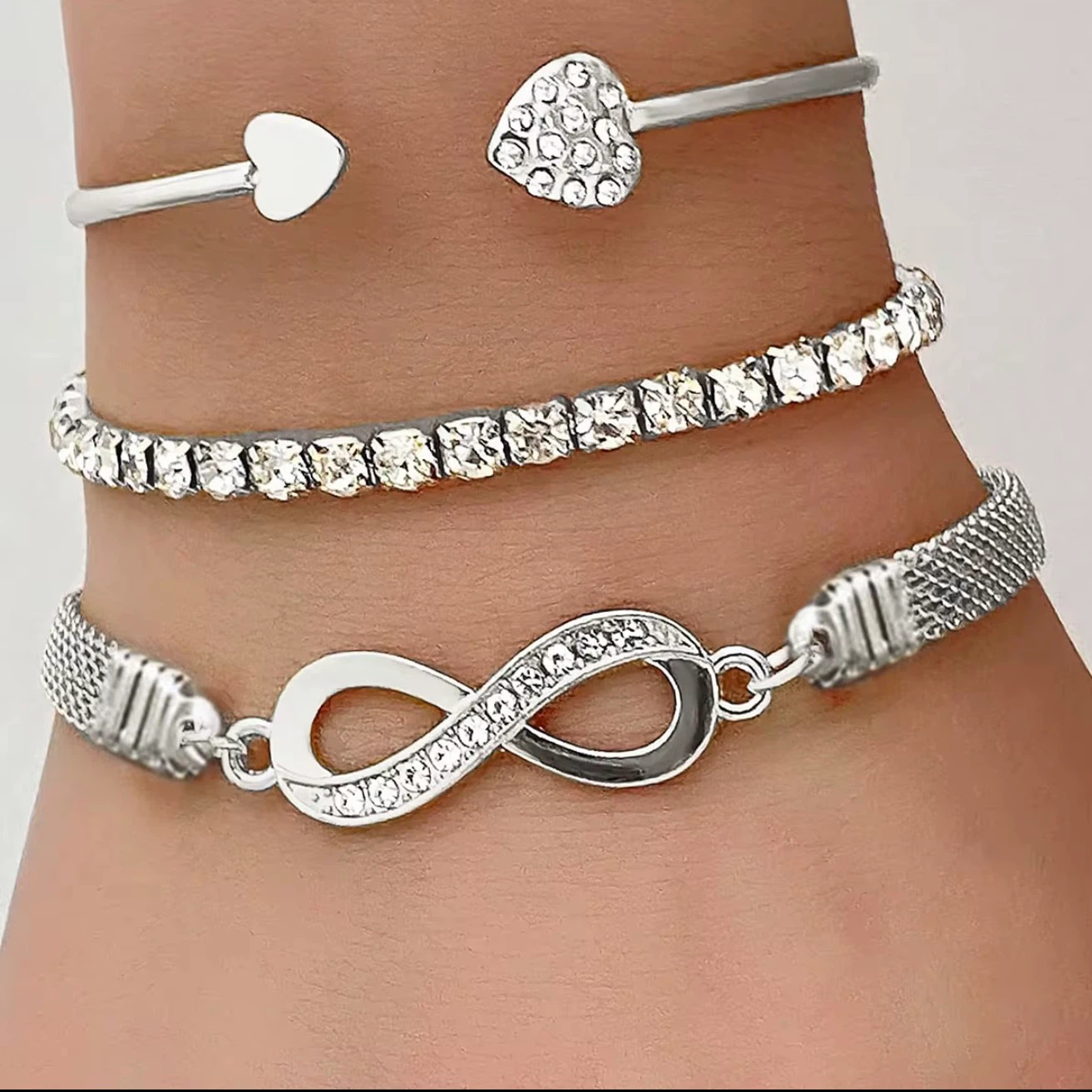 Gold Infinity Bracelet Set with Rhinestones - photo 4