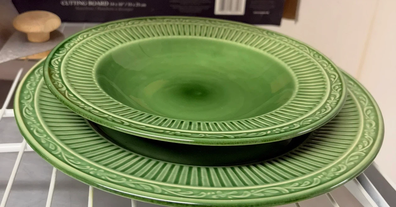 Green Ceramic Bowl and Plate Set