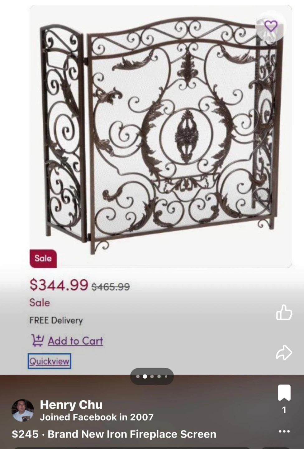 Ornate Metal Fireplace Screen - photo 2